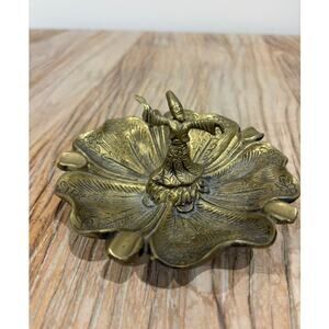 Vintage Brass "Dervish Dance" Etched Leaves Ashtray Signed Kemal Sener Turkish
